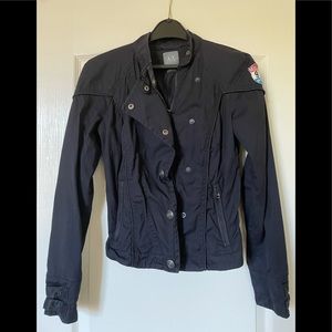 Armani exchange black biker jacket with button and patch work details